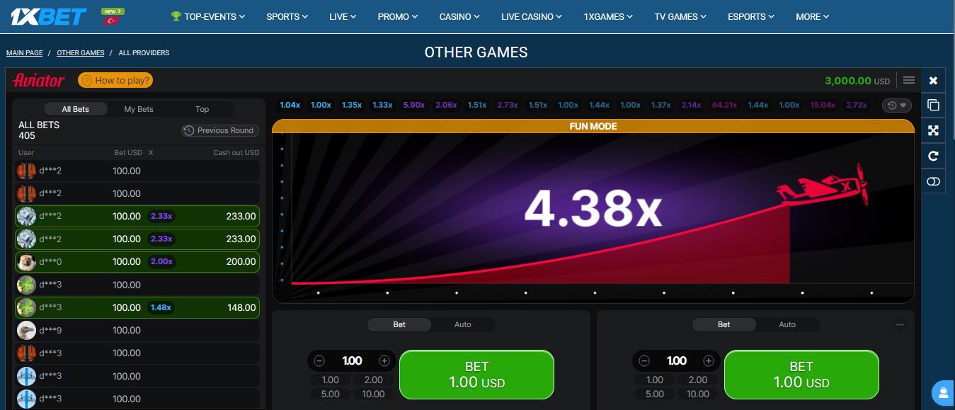 Aviator at 1xBet
